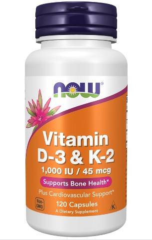 Now Vitamin D3 1000iu+k2 45mcg 120 Vegetable Capsules 0